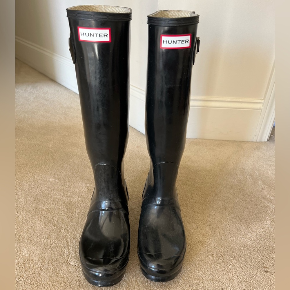 Hunter black tall rain boots